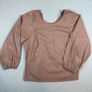 J Crew Pink Faux Leather Organic Cotton Open Back Long Puff Sleeve NWT Top 16